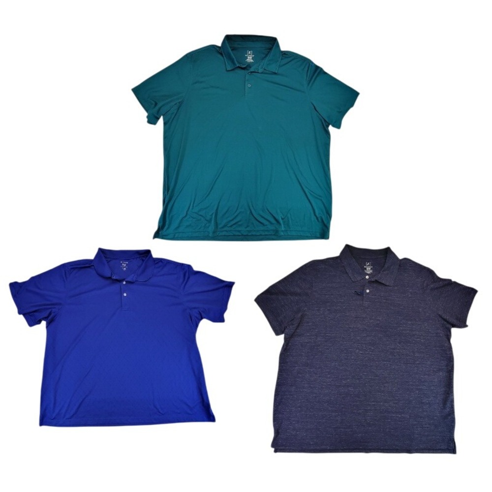 Lot of 3 George Mens 3XL Short Sleeve Polo Shirts Teal/Blue/Navy